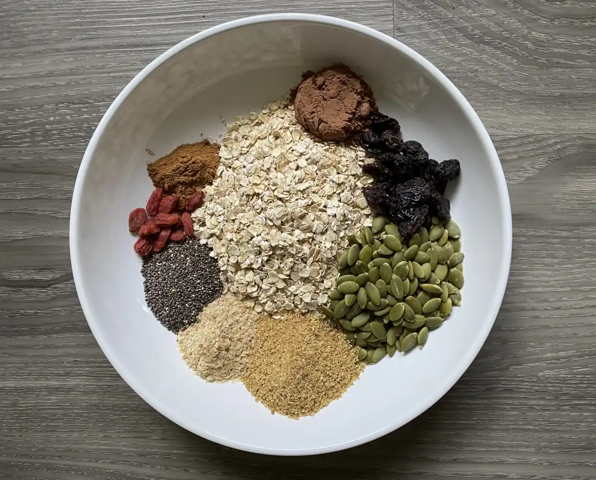 oatmeal ingredients arranged in a bowl.